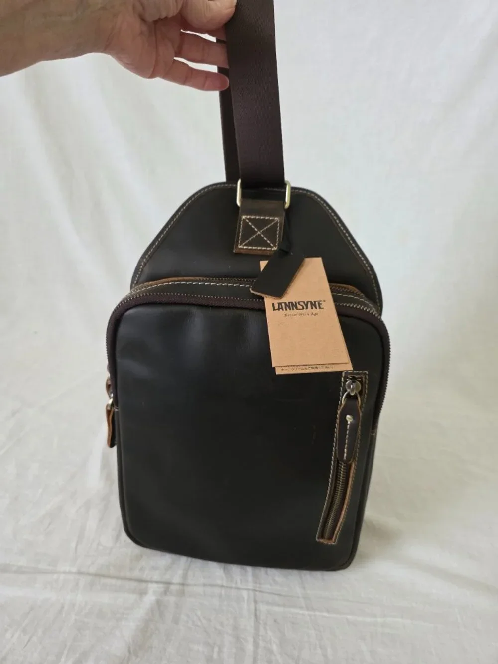NWT! Lannsyne Full Grain Leather Shoulder Crossbody Bag with Gold-tone Hardware